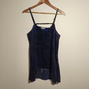 LA Made Silk Velvet Burnout High Low Strappy Tunic sz M Navy Whimsygoth Boho